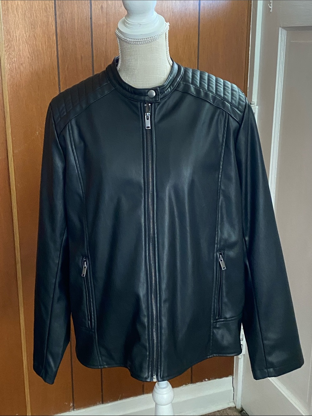 Apt. 9 Black Faux Leather Bomber Jacket XXL